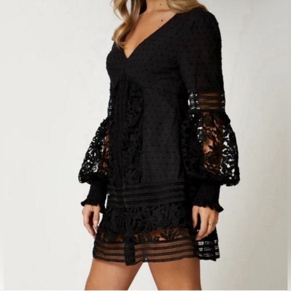 BARDOT Mariah Long Sleeve Swiss Dot & Lace Babydoll Dress Size US 8/M NWOT - Picture 3 of 15